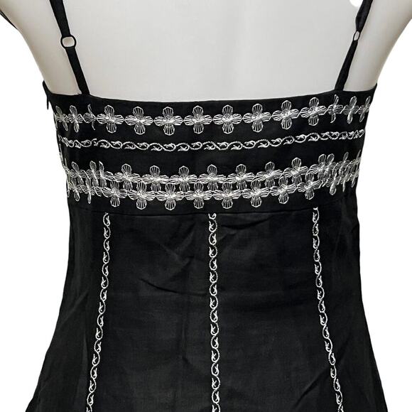 Ann Taylor Black & White Embroidered Linen Dress Empire Waist Spaghetti Straps 4 - Picture 9 of 11